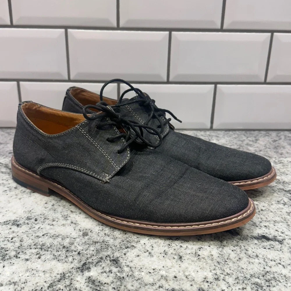 J75 Jump Mens 8 Primo Derby Shoes Black Denim Lace Up Contrast Stitch Urban Easy